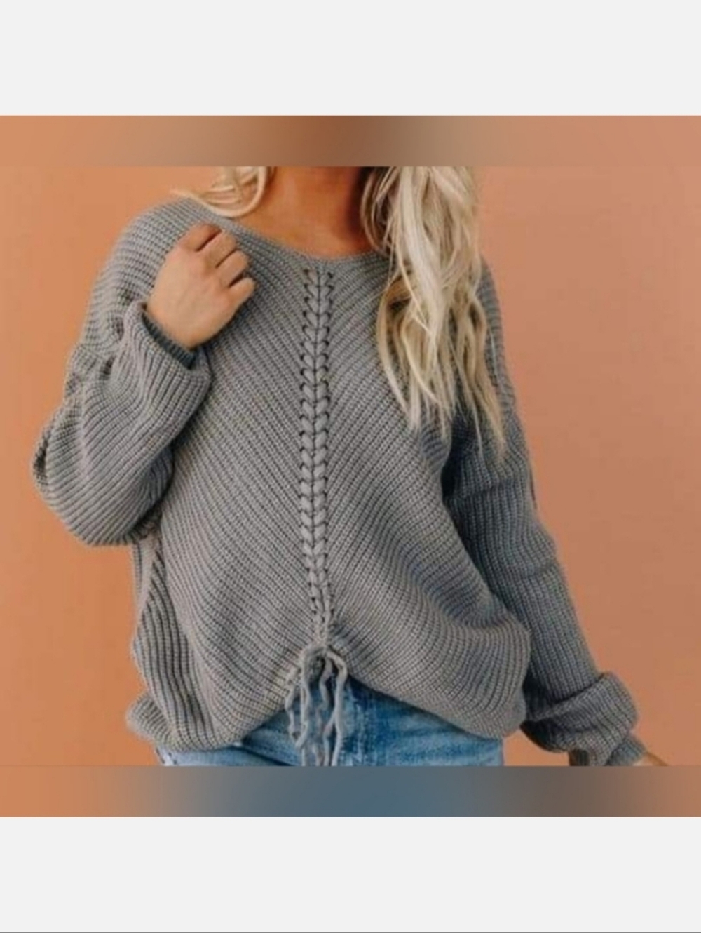 NWOT Women's Braided Detail Knit Sweater Gray Size L